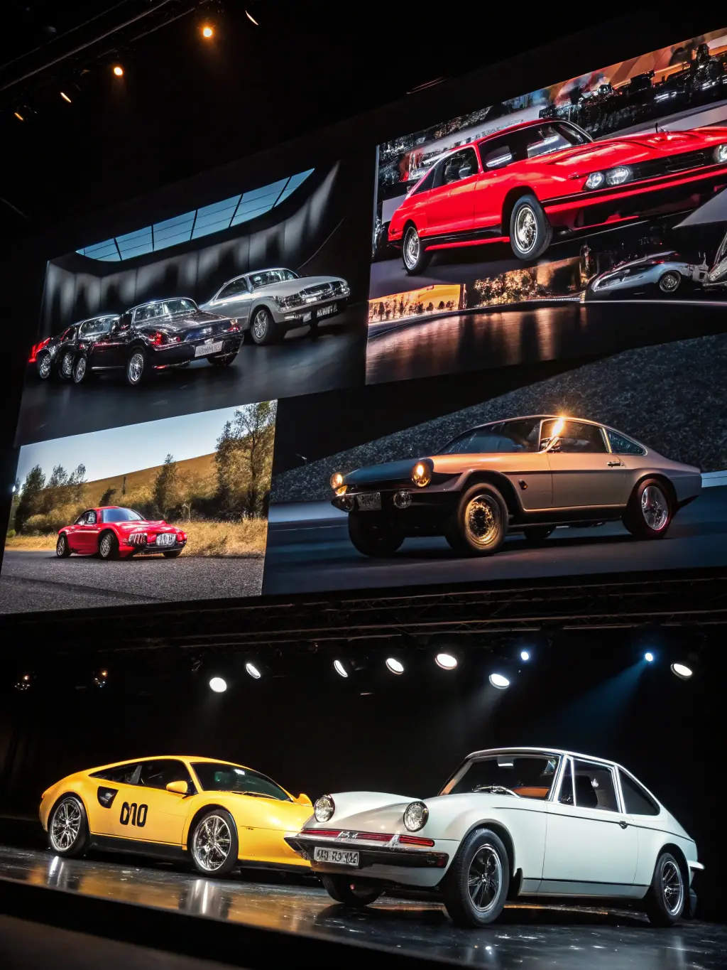 A collage of vehicles sourced from different regions, including cars at auctions, dealership lots, and private sellers, representing RS IMPORT's vehicle sourcing service.