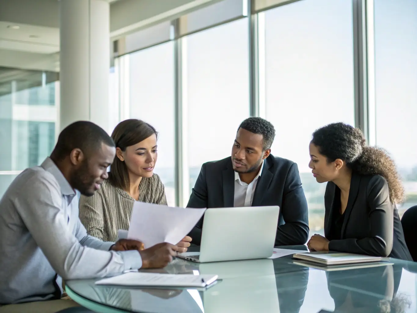 A professional photo showcasing a diverse team of RS IMPORT employees collaborating in a modern office setting, emphasizing their expertise and teamwork.
